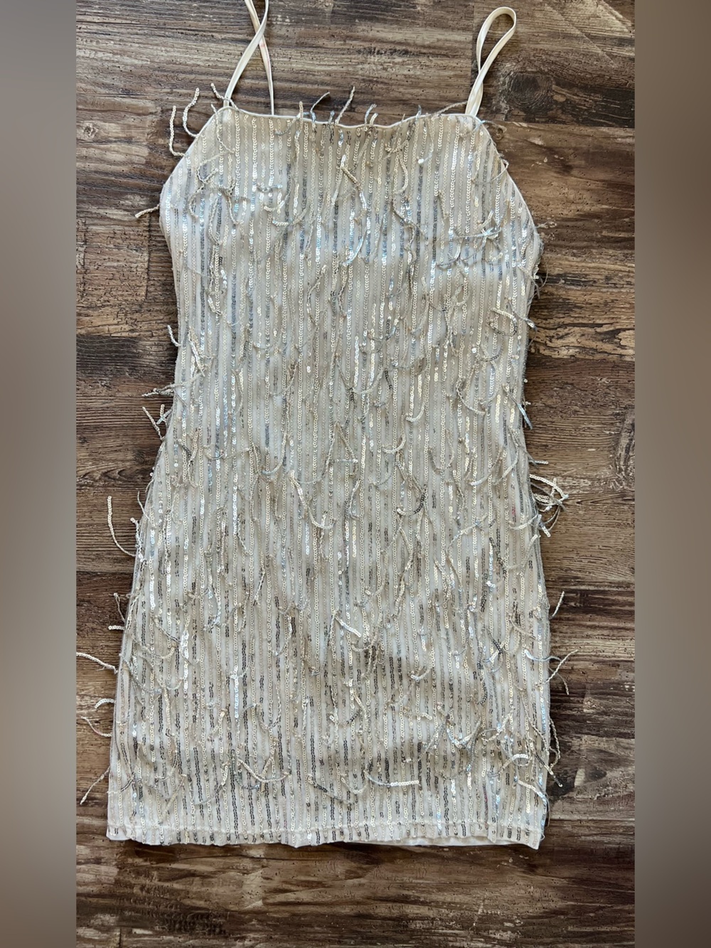 Trixxi Cream Sequin Fringe Pencil Skirt